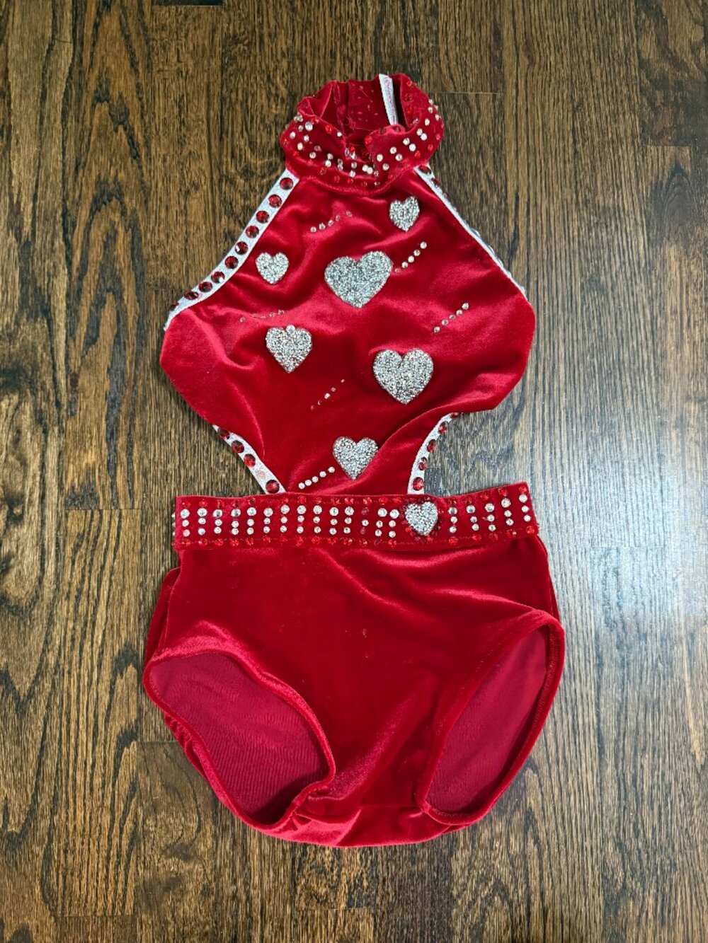 Custom Pat Hall Jazz Dance Costume Red Silver Hearts Fits Child Large